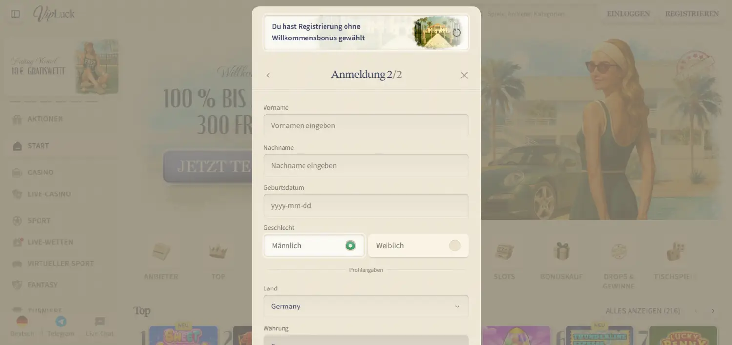 vipluck-anmeldung-page